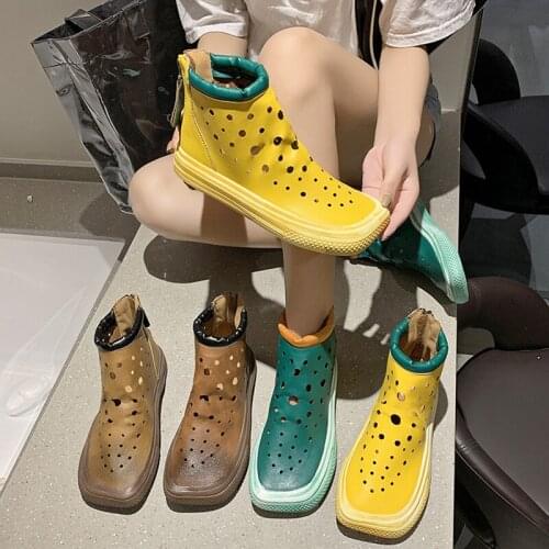2021 summer new retro handmade fashion sandals soft bottom high-cut hole womens shoes sandals hollow short boots