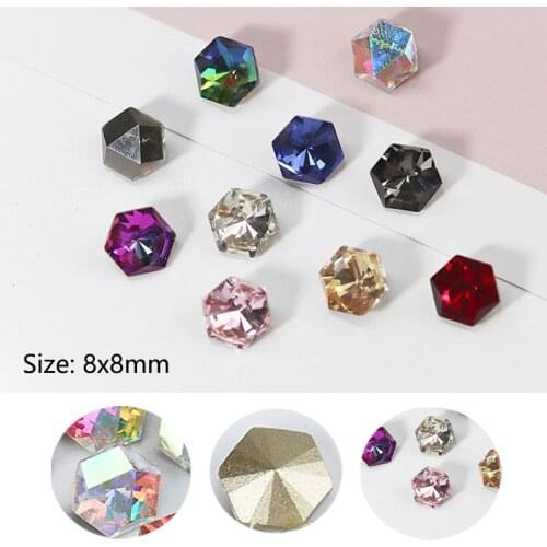 30/100Pcs Nail Art Rhinestones 8x8mm Hexagonal Pointed Bottom Glass Crystal Shiny Gem Stone Manicure Decoration Charms Jewelry