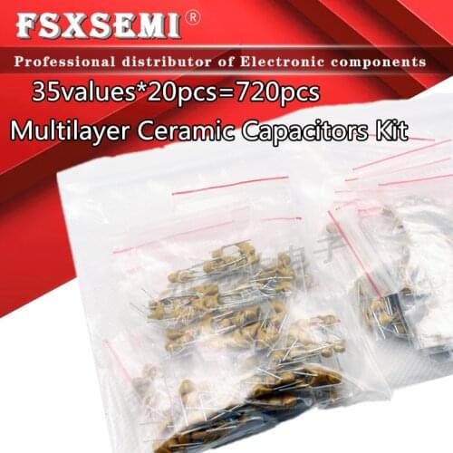 35Values*20pcs=700pcs 10pF~2.2uF 50V 5.08mm Multilayer Ceramic Capacitors Assortment Ki Monolithic capacitors MLCC