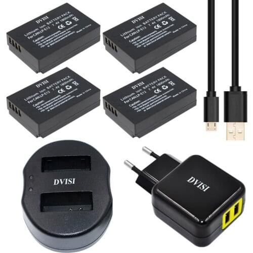 4pcs/lot LPE12 LP-E12 LP E12 Rechargeable Battery+USB Dual Charger for Canon EOS M M2 100D Kiss X7 Rebel SL1+EU/US AC Adapter