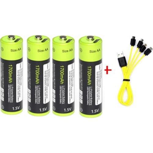 ZNTER 1.5V AA Rechargeable Battery 1700mAh USB Rechargeable Lithium Polymer Battery Quick Charging by Micro USB Cable