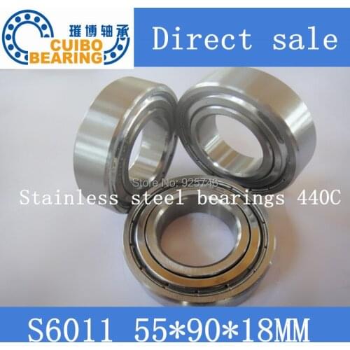 Free Shipping 2PCS S6011ZZ Stainless Steel Bearing 55x90x18 Miniature 6011ZZ Ball Bearings S6011