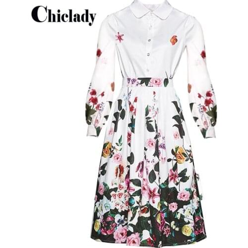 CHICLADYprairie chic midi flower animal printed Skirt women Two Pieces Set for party plus size loose turn down collar casual new