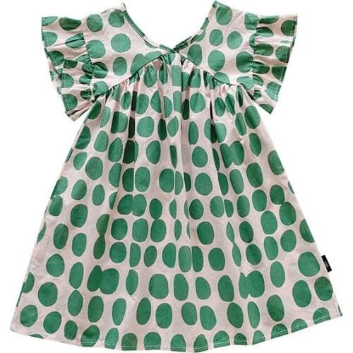 Kids Girls Dot Print Dress 2020 New Arrival Girls Summer Dress Green Princess Clothing Children Casual Dress Age For 2-7Y
