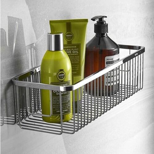 Dfrkjhre Bathroom Stainless Steel Brushed Square Basket Rack Net Basket Bathroom Single Layer Bathroom Shampoo Shower Gel Shelf