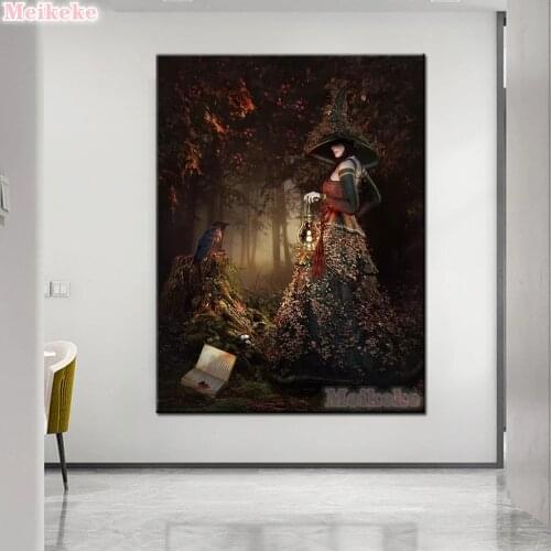 Diy 5D Autumn Fall Witch Bird Book Forest Full Diamond Painting Cross Stitch Kits Art Portrait 3D Paint By Diamonds