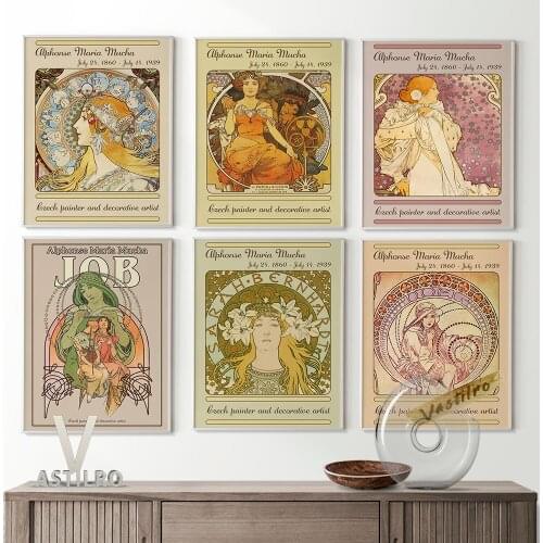 Alphonse Mucha Gallery Exhibition Canvas Painting Prints Art Retro Poster Wall Decor Picture Modern Home Bedroom Wall Stickers