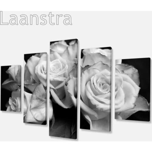 Canvas Pictures Painting Retro White Flowers Beautiful Home Decor 5pcs Prints Poster Living Room Modern Frame Wall Art