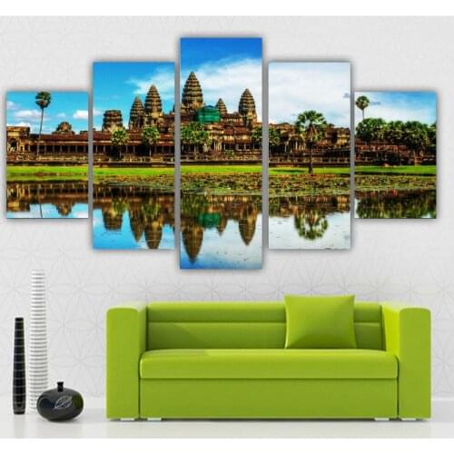 Frame Living Room Pictures HD Printed 5 Panel Angkor Temple Landscape Modern Wall Art Painting On Canvas Home Decoration Poster