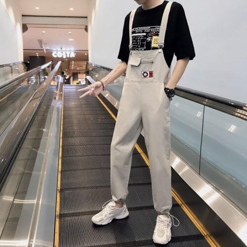 New Mens Overalls Ankle-Length Pants Casual Loose Safari Students Pockets Black Gray Green Trousers A36