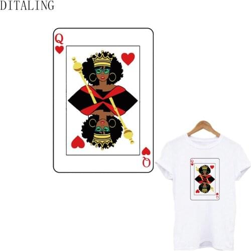 Cool Blacke Women Patch On Clothes Red Heart Q Queen Girl Thermal Stickers On Clothing Fashion Afro Girl Iron On Transfers Decal