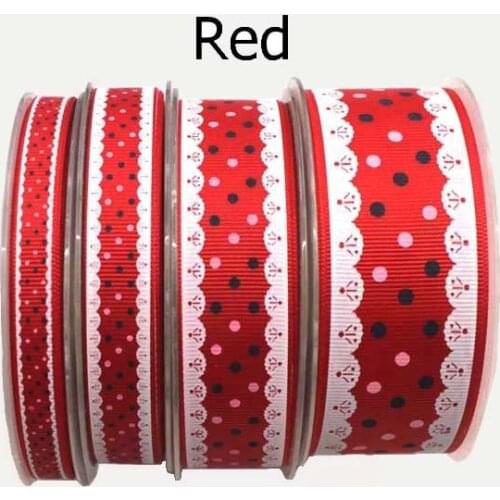 [IuBuFiGo] Spring series 1" (25mm) Lace Grosgrain ribbon Dot printed ribbon Wedding DIY accessories 100 rds/roll
