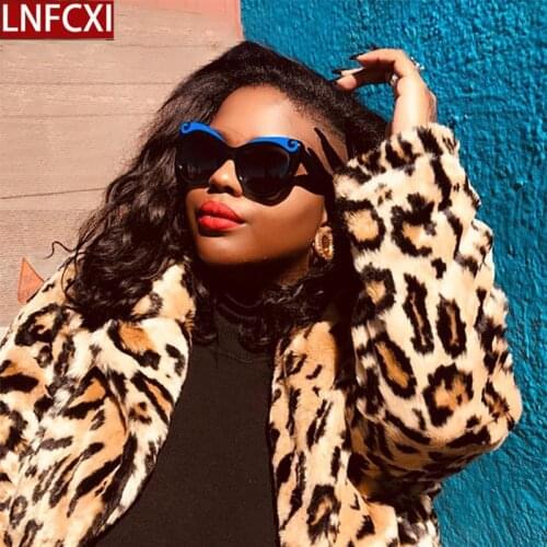 LNFCXI Women Cat Eye Sunglasses Vintage Steampunk Bicolor Eyebrow Sun Glasses Men Decoration Eyewear Optical Frame