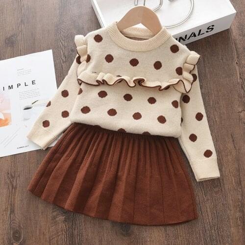 Melario Casual Kids Knitwear Dress Girls Baby Sweaters Coats Ruffle Christmas Sweet Dots Dress Outfits Princess Dress for Girls