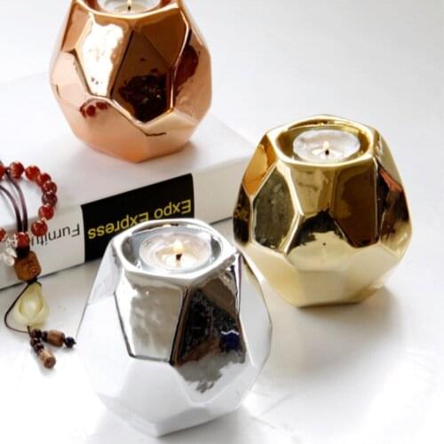Polygonal Candlestick Plating Gold Silver Plated Rose Gold And Silver Ceramic Candle Holder Home Decoration Jewelry