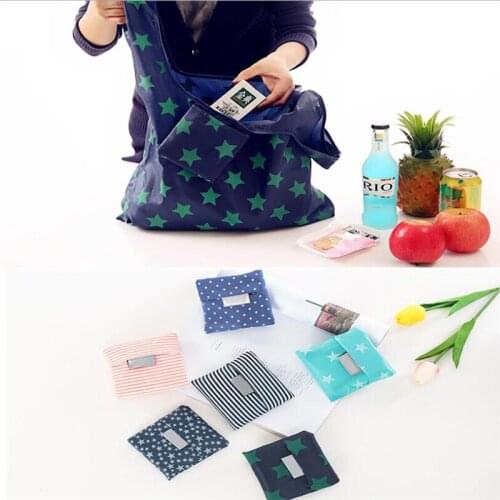 Fashion Star printing foldable green shopping bag Tote Folding pouch handbags Convenient Large-capacity storage bags