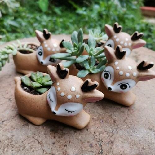 Cartoon elk ceramic flowerpot succulent plant cactus cute animal potted fairy tale garden decoration home office small ornaments