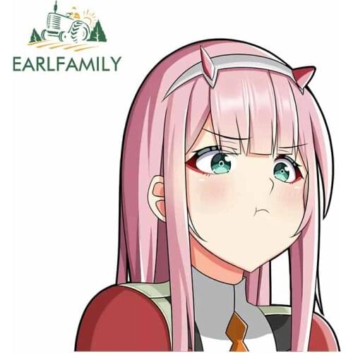 EARLFAMILY 13cm For Zero Two Darling In The FranXX Bumper Car Decal Sunscreen Car Sticker Anime Occlusion Scratch Decoration