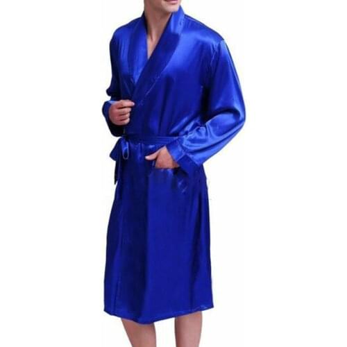 Men Nightwear Sleep Home Summer Silk Satin Long Robes Summer Wrap Dressing Gown Bathrobe Nightgown Pajamas Breathable Male