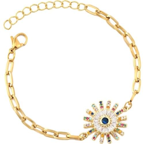 New Luxury Classic Sun flower Charm Bracelet for Women Shiny Princess Cut Cubic Zircon CZ Adjustable Bangles Copper Jewelry Gift