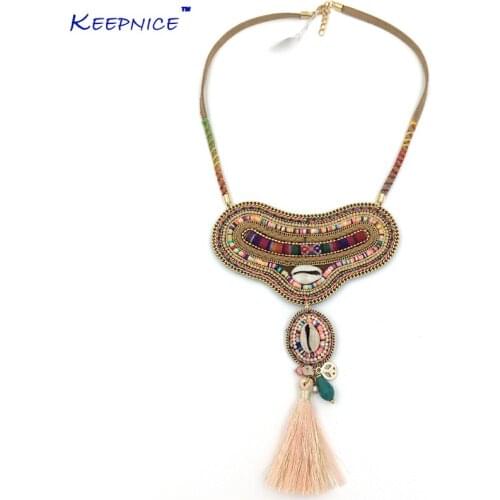 New Bohemia BohoTassel Pendents Necklace Unique Boho Chic Collier Choker Necklaces Ethnic Pink choker Necklace For Women