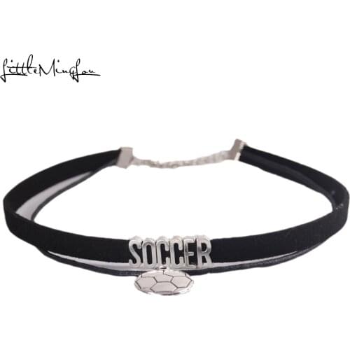 Little Minglou fashion Soccer Choker Necklace Charm Pendant team Velvet handmade Collar Jewelry choker for women Collares Mujer