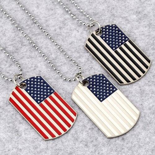 Hip Hop American flag Pendant Necklaces Mens Army Military card Charm beaded chain Necklace For women Fashion Jewelry