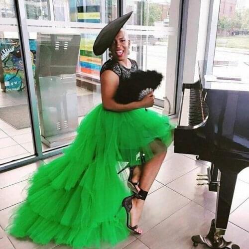 Puffy Skirt Tiered Floor Length Green Maxi Skirt for Women High Low Draped Lush Mesh Skirts Plus Size