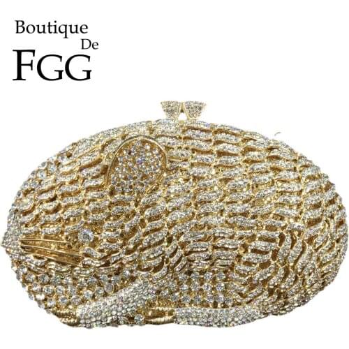 Boutique De FGG Rat Pattern Women Crystal Clutch Evening Bags Metal Minaudiere Rhinestone Handbag Wedding Party Purse
