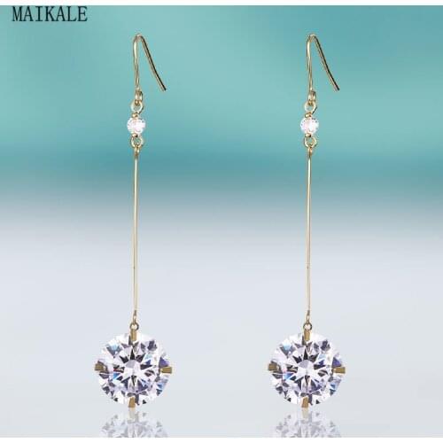 MAIKALE Trendy Long Earrings for Women AAA+ Cubic Zirconia Dangle Drop Earring Zircon Hanging Hook Earing Brincos Top Quality