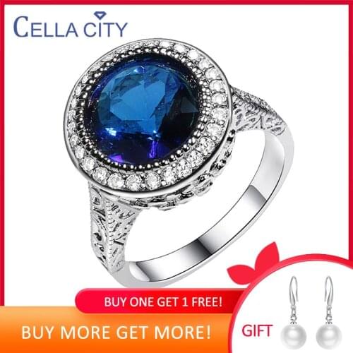 Cellacity Trendy Silver 925 Jewelry Sapphire Ring for Women Round Blue Gemstones Size6,7,8,9,10 Female Gifts Wholesale Party