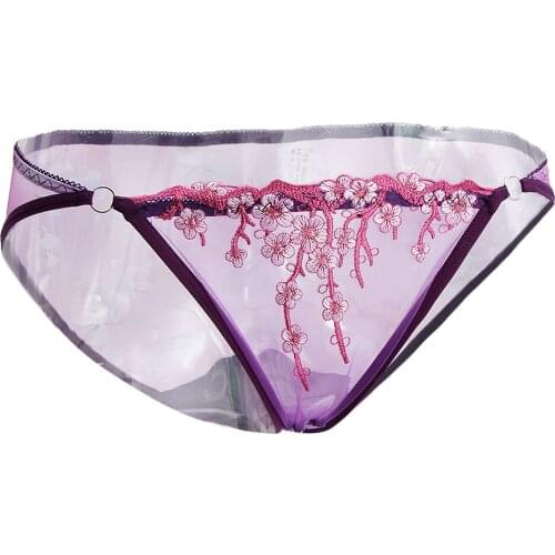 Wome Sexy Flower Emboriderded Lace Mesh Underwear Low Waist Breathable Brief Transparent Lingerie for Women
