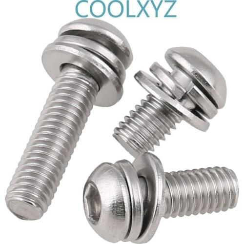 304 stainless steel head / disc head hexagonal combination screw M3 M4 M5 M6 10PCS
