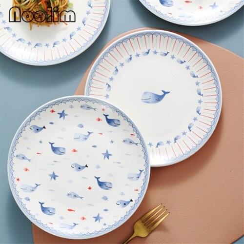 8 Inch Nordic Ceramic Cute Cartoon Dolphin Dinner Plate Restaurant Fruit Sushi Dishes Steak Dessert Plate Kitchen Tableware