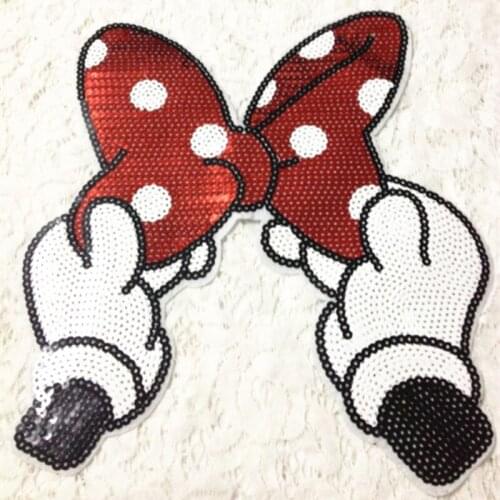 Clothing Accessories Polka Dot Bow Sequins Patches EMB Applique Sew On Patch DIY Embroidered Bling Bling Sweet Girl Bow