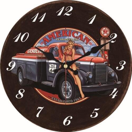 America Style Arabic Numerals Large Clocks Shabby Sexy Women Car Race Beer Office Cafe Vintage Kitchen Silent Wall Clock