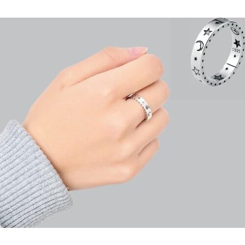 925 Sterling Silver Moon Star Open Thai Silver Ring Sweet Smiling Finger Rings For Women Jewelry Wholesale S-R613