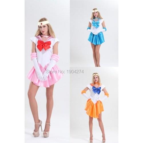 FREE PP! Sailor Venus Costume Cosplay Uniform Fancy Dress Up Sailor Outfit & Glove S-2XL Halloween Costumes For Women