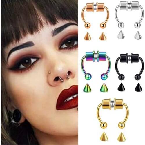 2021 Fake Piercing Nose Ring Hip Hop Punk Stainless Steel Nose Piercing Hoop Septum Rings For Women Magnetic Body Jewelry