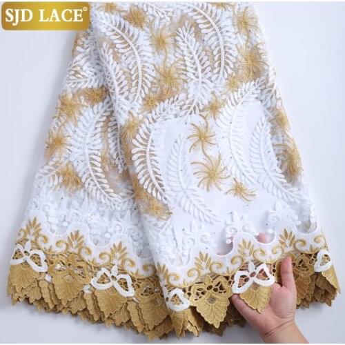 SJD LACE Embroidery Milk Silk Laces High Quality African Lace Fabric With Stones French Lace Fabric For Wedding Party DressA2232