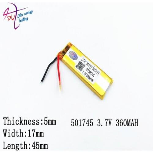 Liter Energy Battery Mp3 Mp4 Bluetooth Cell 3.7v Lithium Polymer Battery 501745 501545 360mah Mp4 Recorder