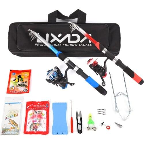 Lixada Fishing Rod Reel Combo Full Kit with 2PCS 2.1m Telescopic Fishing Rods 2PCS Spinning Reels Fishing Lure Hooks Fishing Bag
