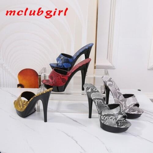 Mclubgirl Summer Fashion Fine Heel Waterproof Platform Shallow Mouth Womens Shoes Sexy Nightclub High Heel Women Sandals LFD