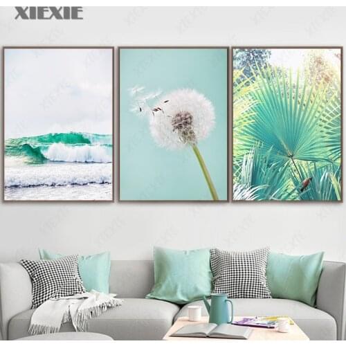 Blue Sea HD Wall Art Picture Nordic Style Poster Green Plants Dandelion Canvas Painting Print for Restaurant Home Decoration