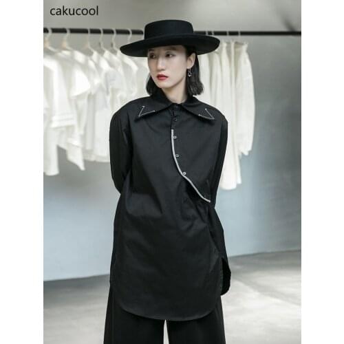 Cakucool New Ladies Long Sleeve Straight Version Black Street Fashion Cool Black Shirt Stretch T-shirt Top 2020