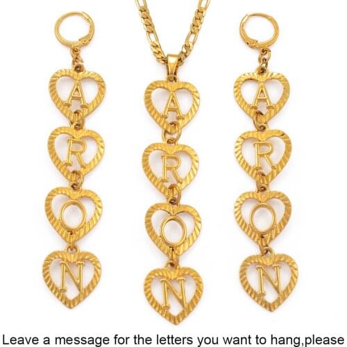 Anniyo (Put 4 letters) Customize Letter Initial Necklace & Earrings Custom Name Heart Jewelry sets Women #104606