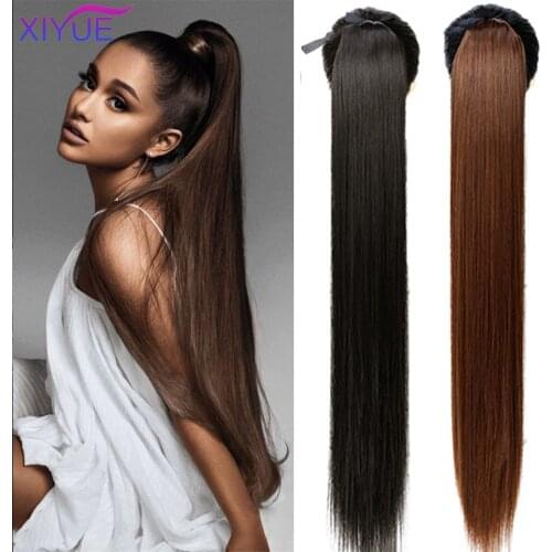 XIYUE 85CM Super Long Straight Clip Tail Wig Ponytail Wig And Synthetic Hair Clip Ponytail Extended 3 Colors Optional Headwear