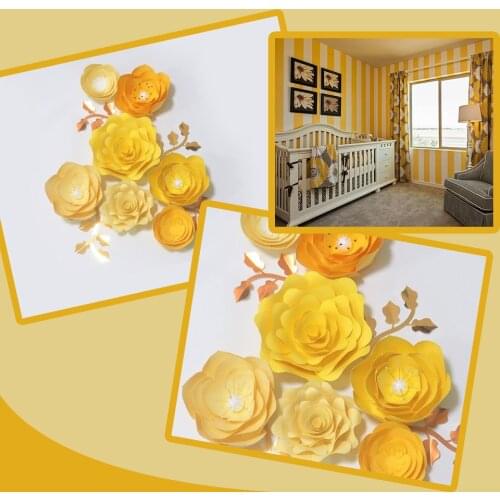 Handmade Yellow Rose DIY Paper Flowers Leaves Set For Baby Showers Backdrops Decorations Nursery Wall Deco Video Tutorials
