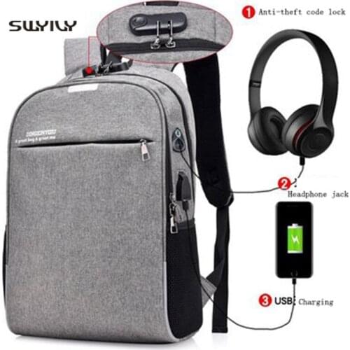 SWYIVY 2018 New USB Rechargeable Backpack Unisexs Multi-function Anti-theft Backpack Canvas Outdoor Travelling Sports Bags