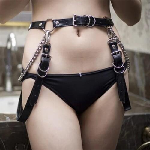 DYEFROB Sexy Leather Harness Chain Belt Bdsm Bondage Pole Dance Pastel Goth Punk Rave Suspenders Body Bondage Women Harness Top